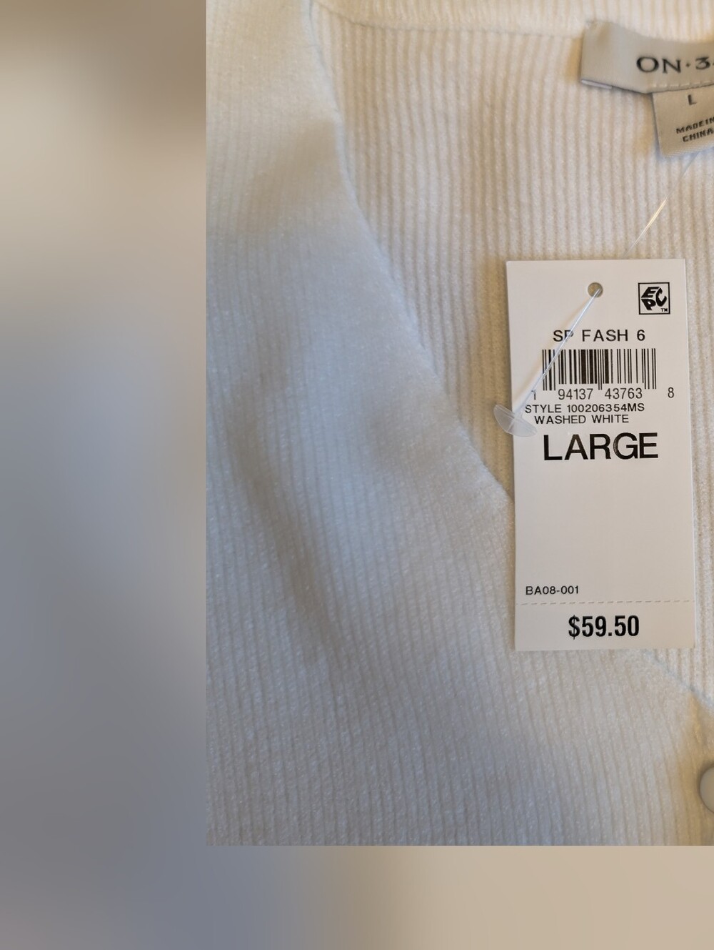 On 3rd Washed White Ribbed Cardigan Sweater - Large